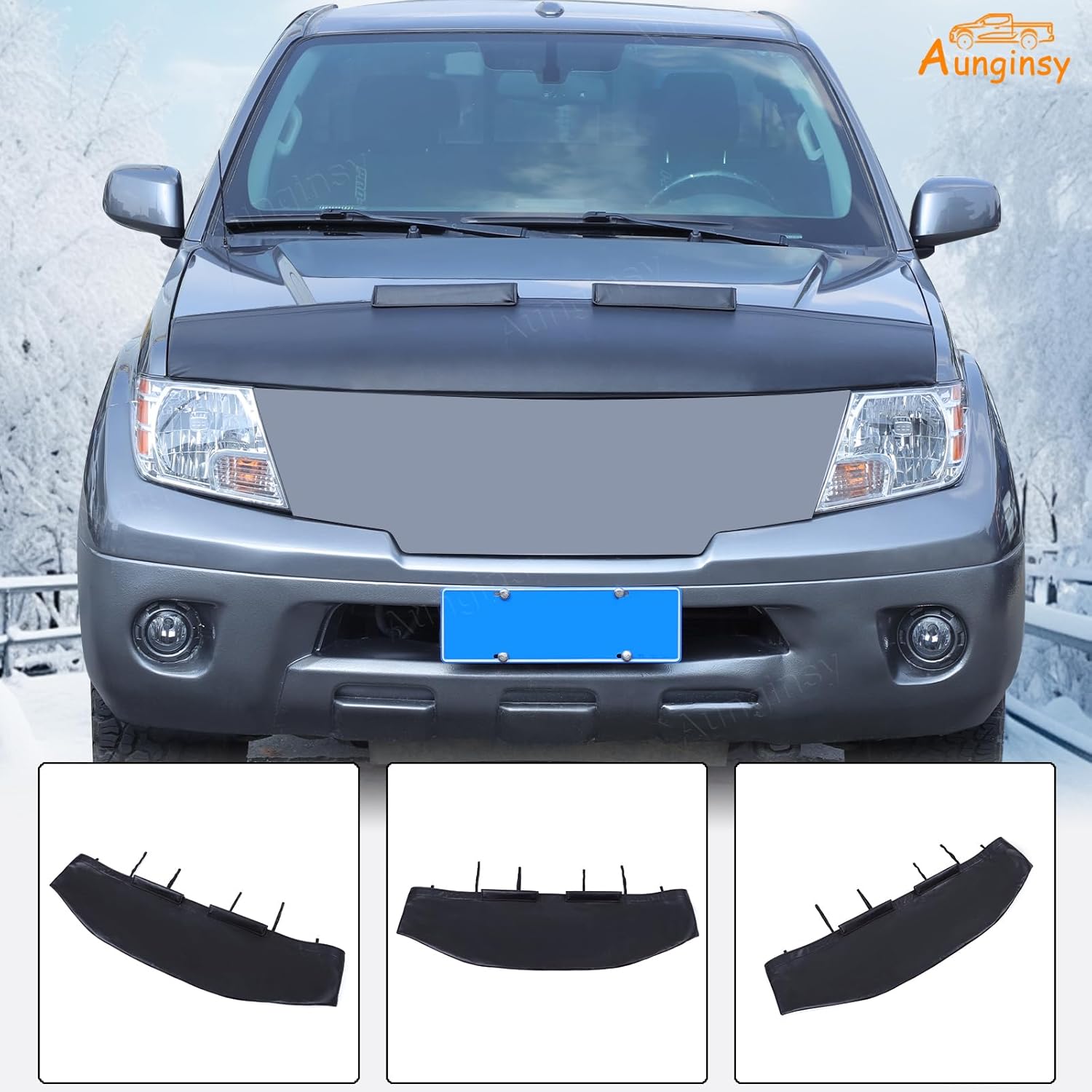 Aunginsy Car Hood Protector Bra Compatible with Nissan Frontier 2013-2021, Pickup Front Engine Hood Black Leather Protector Cover Half Hood Bonnet Bra Car Front Mask Hood Shield Exterior Accessories
