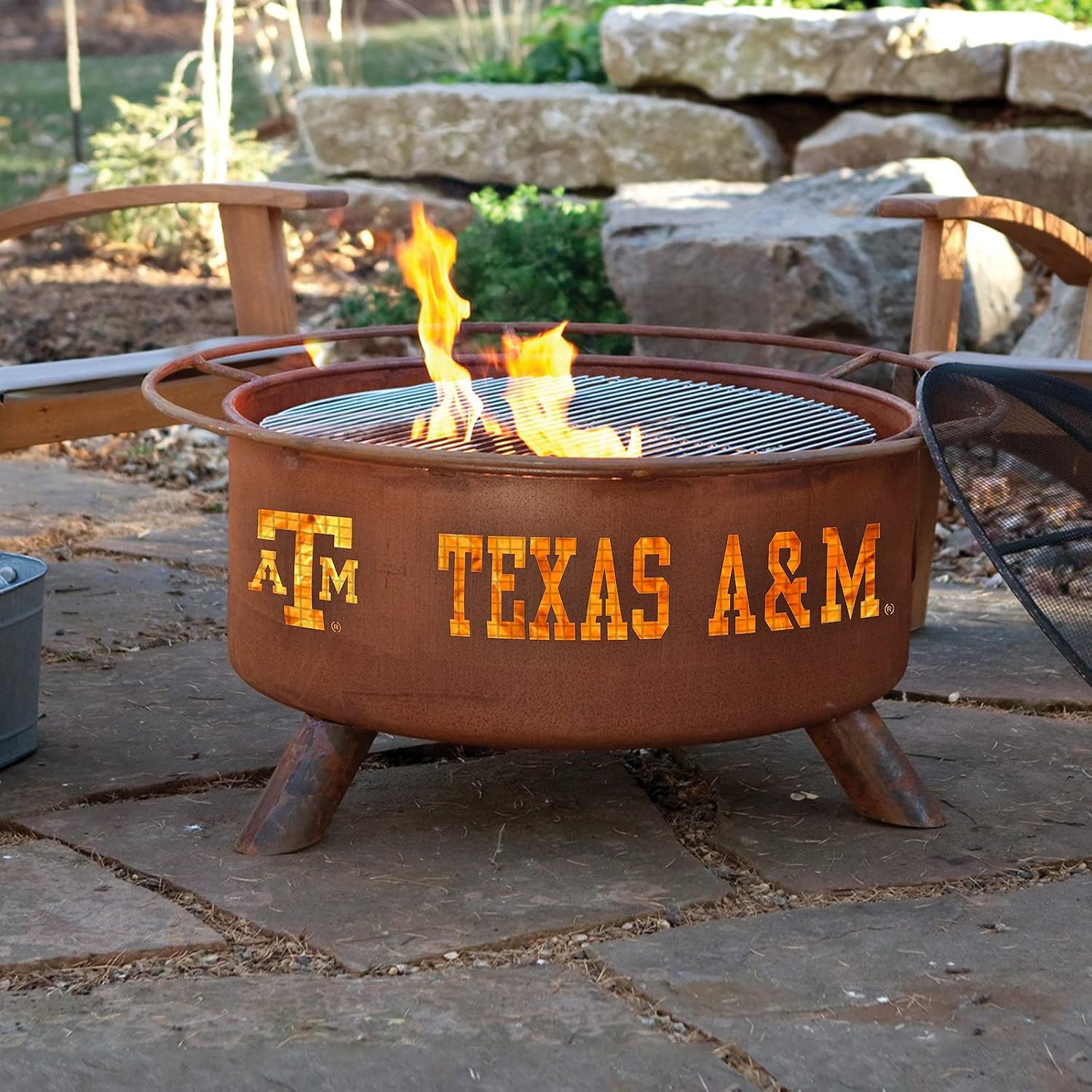 Patina Products F232 Texas AM Steel Outdoor Fire Pit - 24 x 24 x 11 inch - Natural Rust Patina Finish