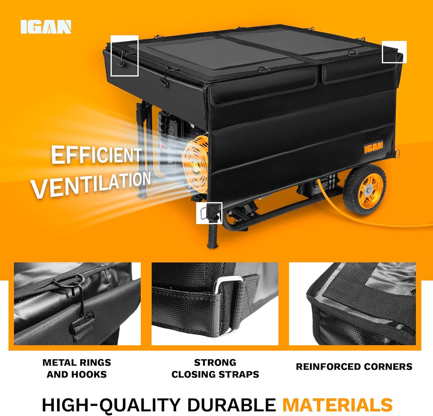 IGAN Generator Covers While Running for most 3500w-12000w Generators - Ultra Heavy Duty Generator Covers for Outside - Portable Waterproof Generator Cover, Generator Enclosure Outdoor, Black