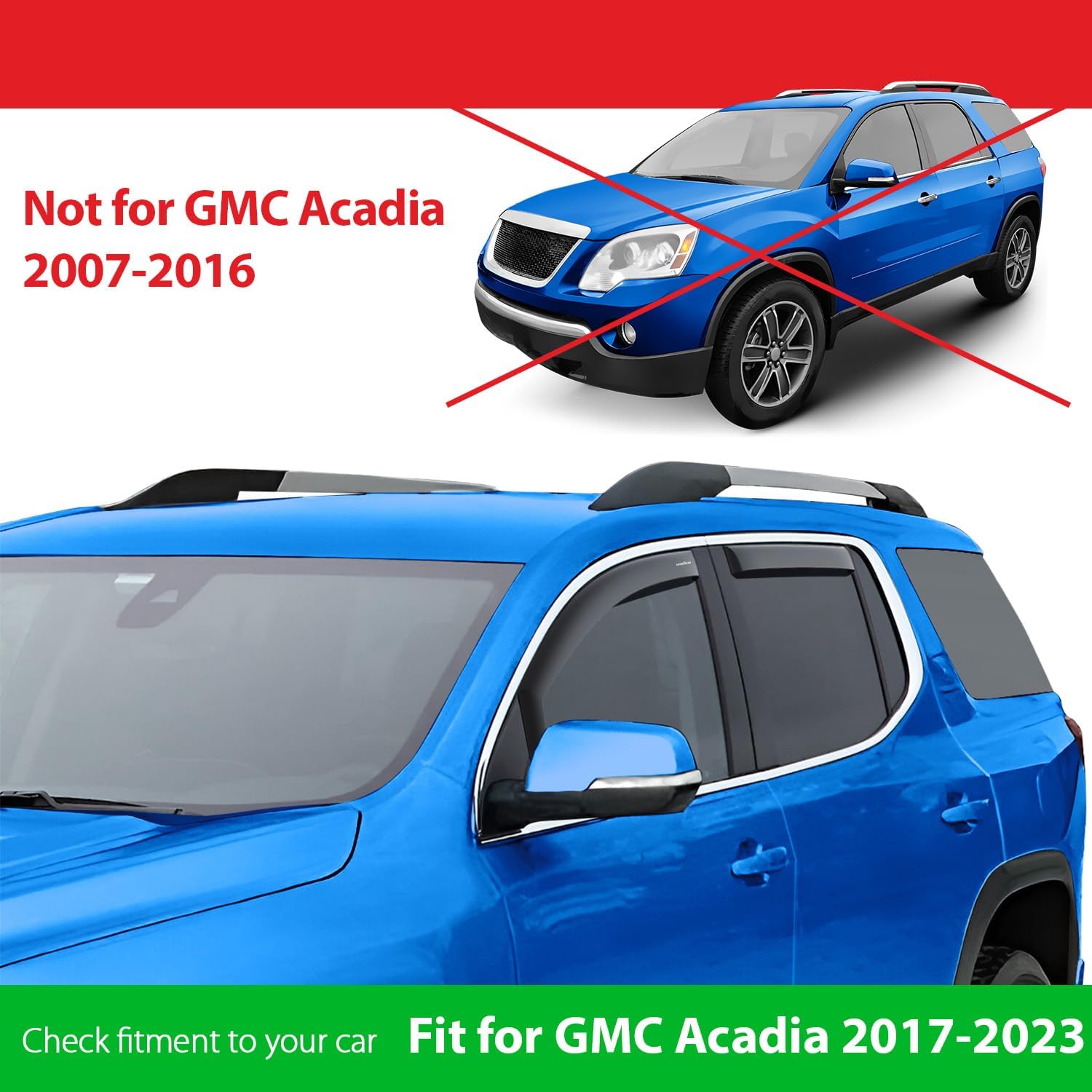 Goodyear Shatterproof in-Channel Window Deflectors for GMC Acadia 2017-2023, Rain Guards, Window Visors for Cars, Vent Deflector, Car Accessories, 4 pcs - GY007970