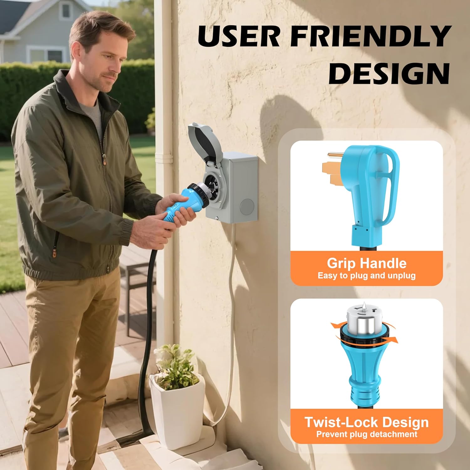 UL Listed 50 Amp 25 Feet Generator Extension Cord, NEMA 14-50P Male to SS2-50R & CS6364 STW 6/3+8/1 AWG 125/250V Generator Power Cord Twist Lock Connectors for Generator to House