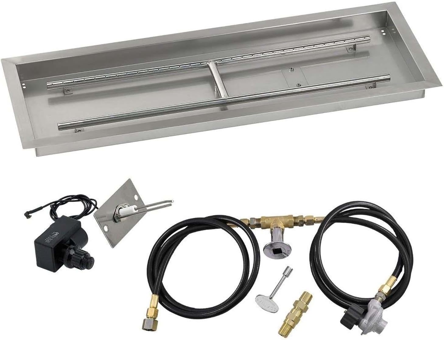 BBQGUYS Signature 36 X 12 Inch Stainless Steel Rectangular Drop-in Fire Pit Pan with Spark Ignition Kit - Propane