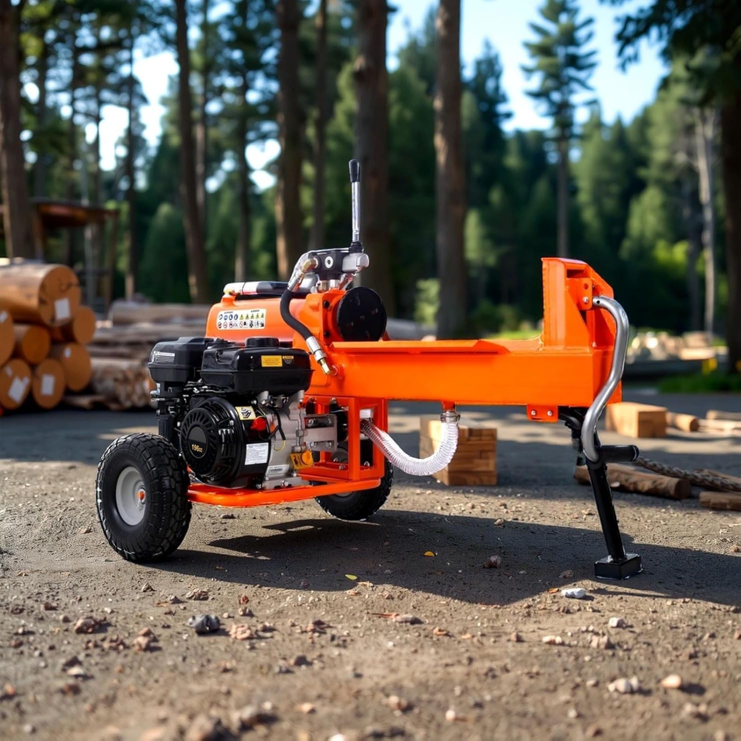 Log Splitter Portable 20 Ton, Firewood Splitter with 7HP Gas Engine, Auto Return, Horizontal Full Beam, Steel Wedge Kindling Splitter for Wood, 2-Stage Hydraulic Pump, Easy Transport Wheelsn (Orange)