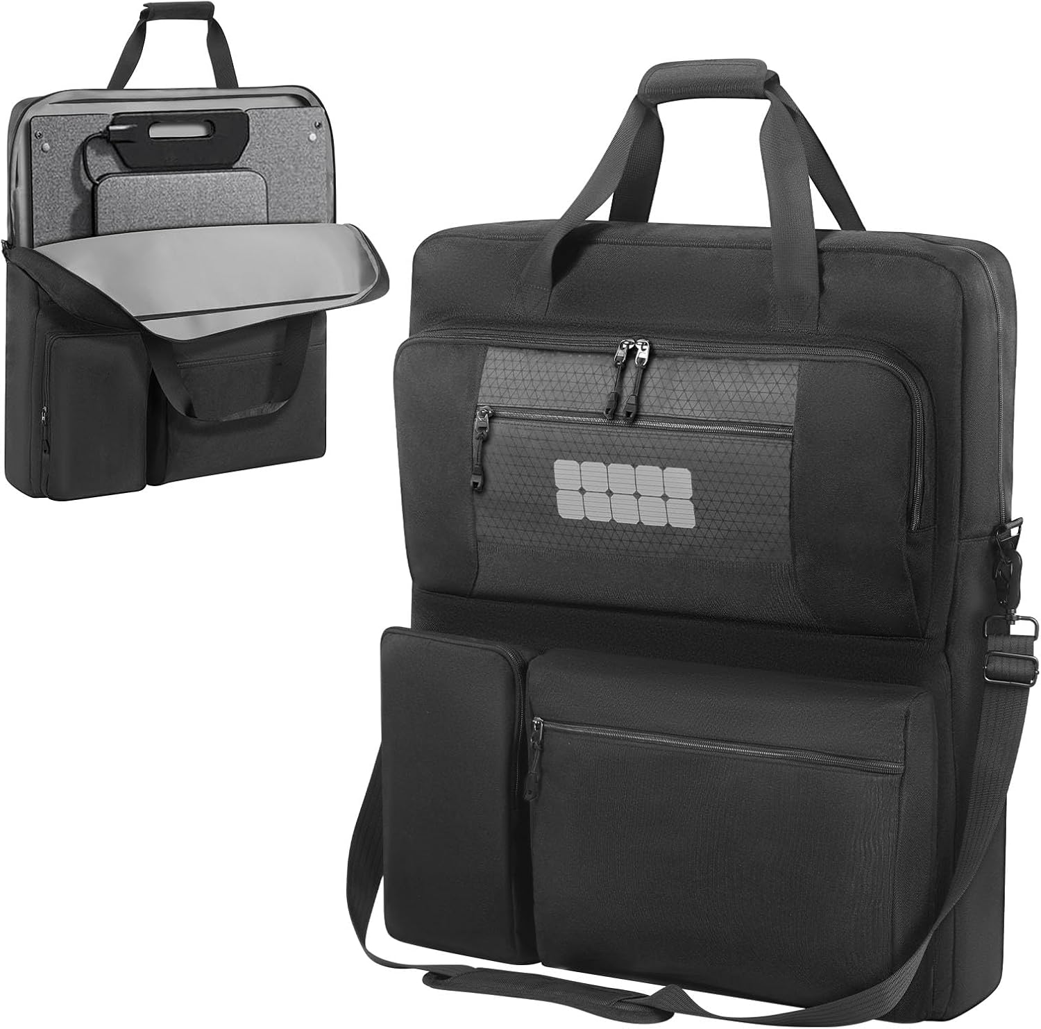 Solar Panel Travel Storage Bag, Carrying Case for ECOFLOW 110W 160W 220W/BLUETTI 100W 200W/Anker SOLIX PS100 100W & PS200 200W/Renogy 100W 200W Portable Solar Panel (Black + Gray)