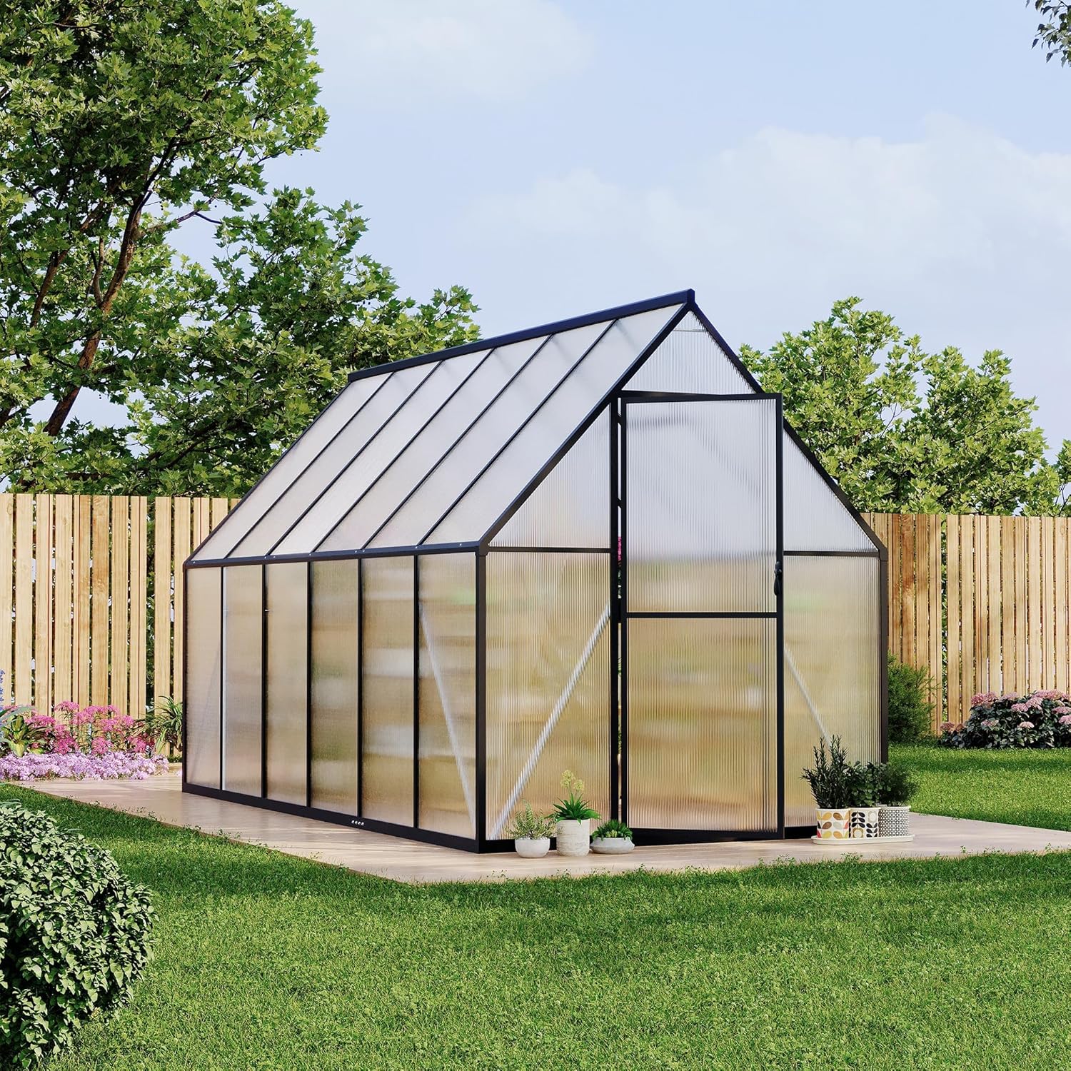 CABIHOME Large Walk-in Greenhouse for Outdoors, Aluminum Polycarbonate Greenhouse with Ventilation Quick Setup Structure and Roof Vent for Outside Garden Backyard, Patio