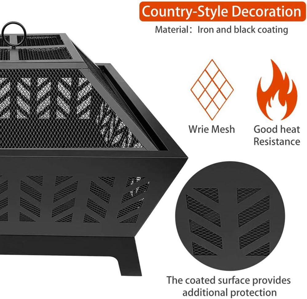 Outdoor Fire Pits,with Fireplace Poker 26 inch Fire Bowl,Portable Wood Burning Fire Pit