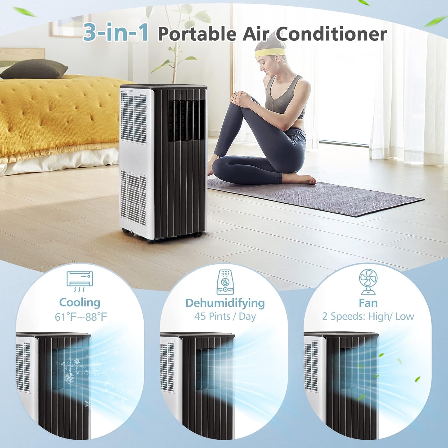 SIMOE 8000BTU Portable Air Conditioner, Cooling, Dehumidifier & Fan Portable AC Unit w/Remote Control Window Kit, Cools Up To 250 Sq. Ft. Black