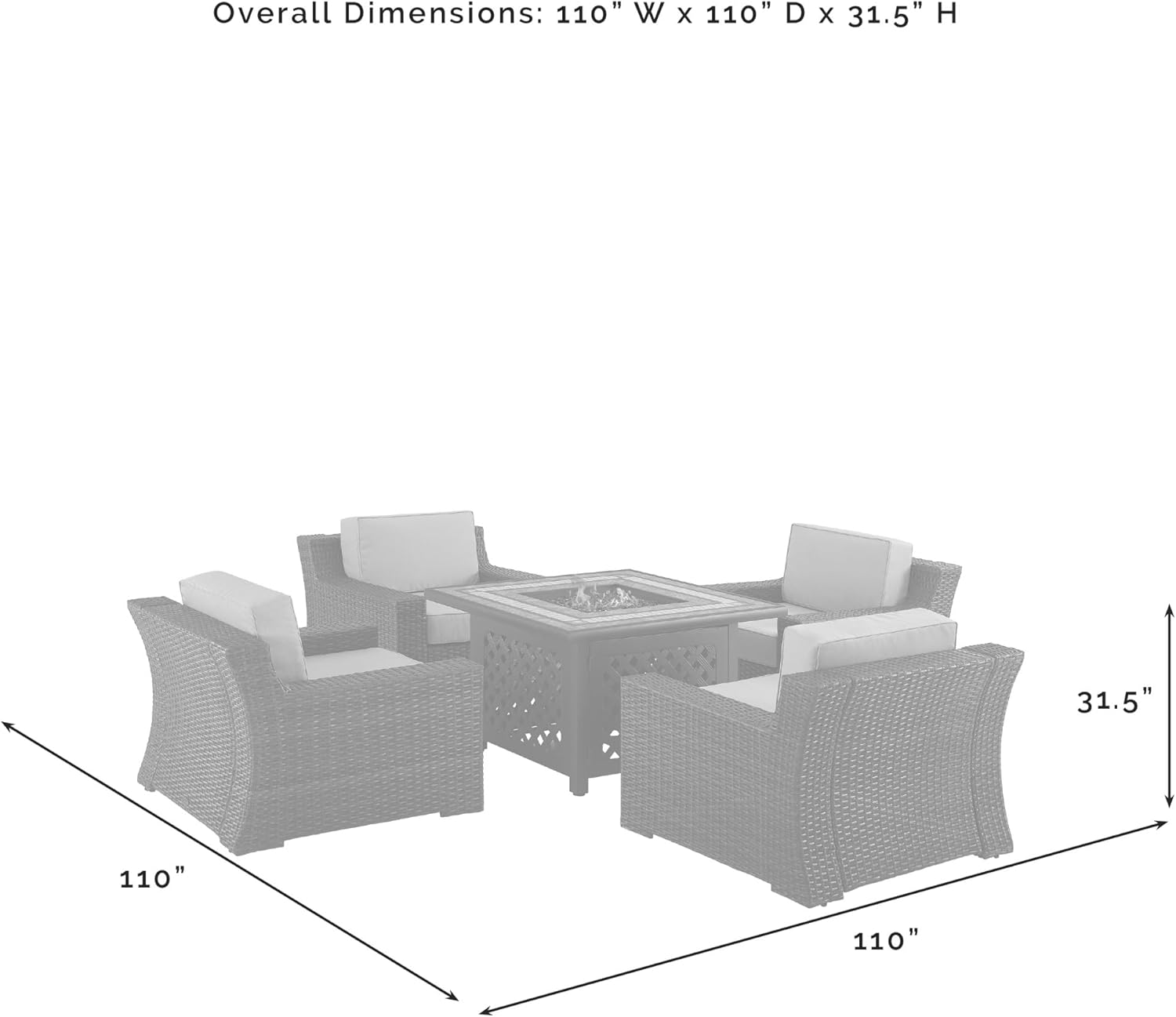 Furniture Beaufort Beaufort 5-Piece Wicker Outdoor Chair Patio Furniture Set with Propane Gas Fire Pit Table, Brown with Mist Cushions