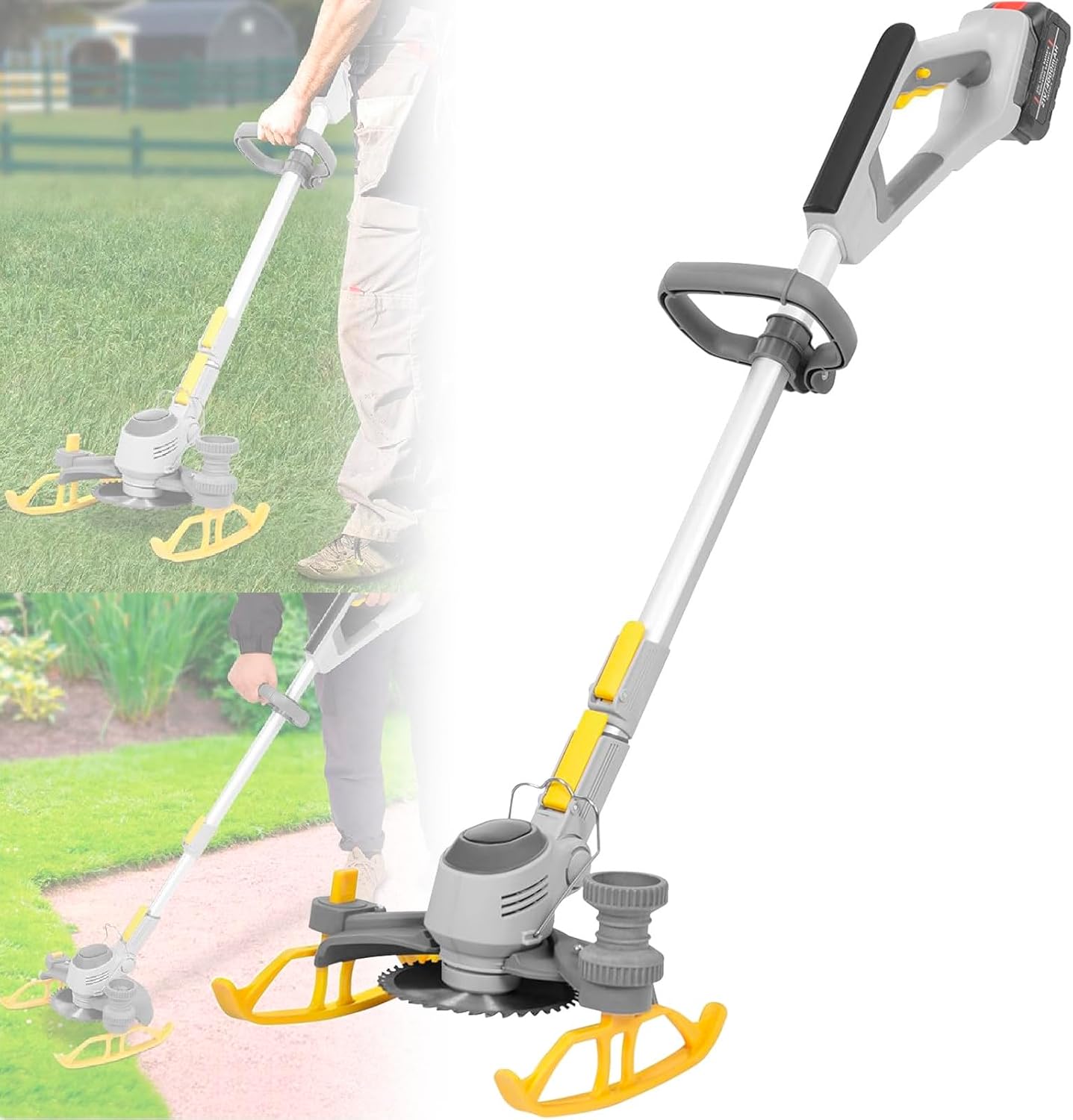 Cordless Weed Wacker, 20V Grass Edger Trimmer, Two 4.0 Ah Battery Powered Weed Whacker Cordless, 3 Types Blades, for Garden and Yar