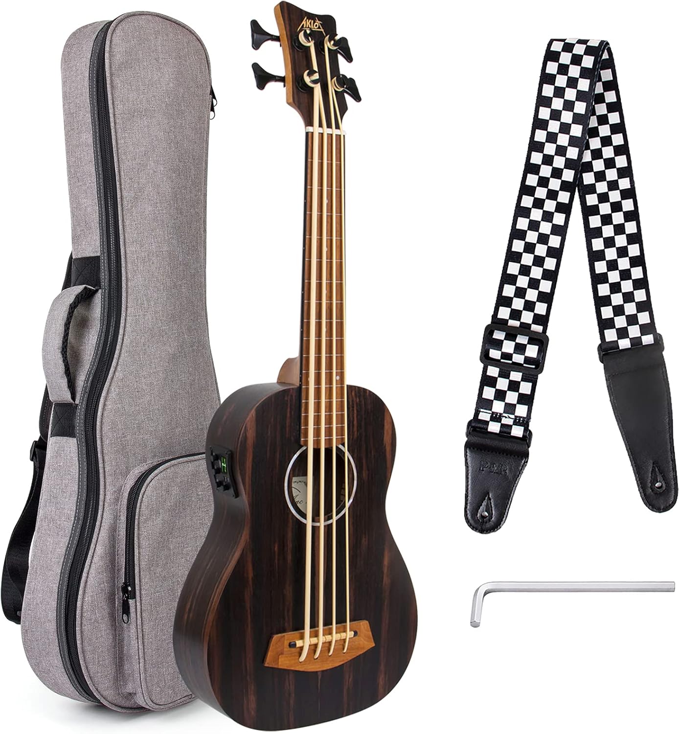 Electric Bass Ukulele,AKLOT Baritone Fretless Ukelele Bass Uke 30 inch Ebony African Blackwood Professional E-A-D-G with Gig Bag Strap for Beginner Advanced