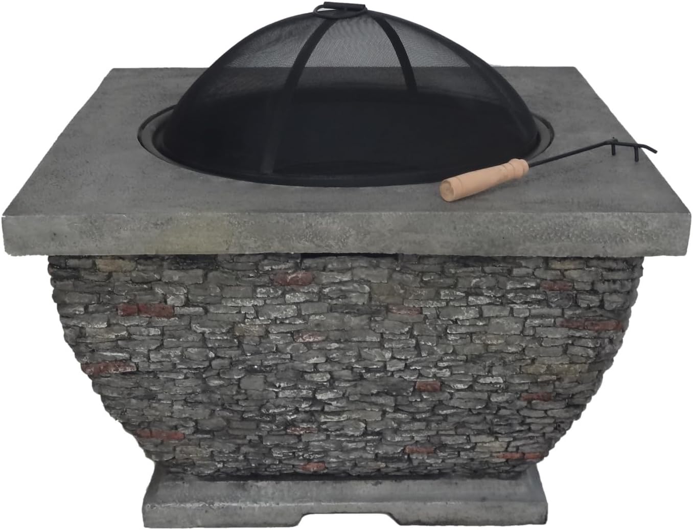 Penau 32 Inch Lightweight Square Fire Pit - Durable MgO Construction, Handcrafted Details, Grey Finish, No Assembly Required - Ideal for Patio Gatherings