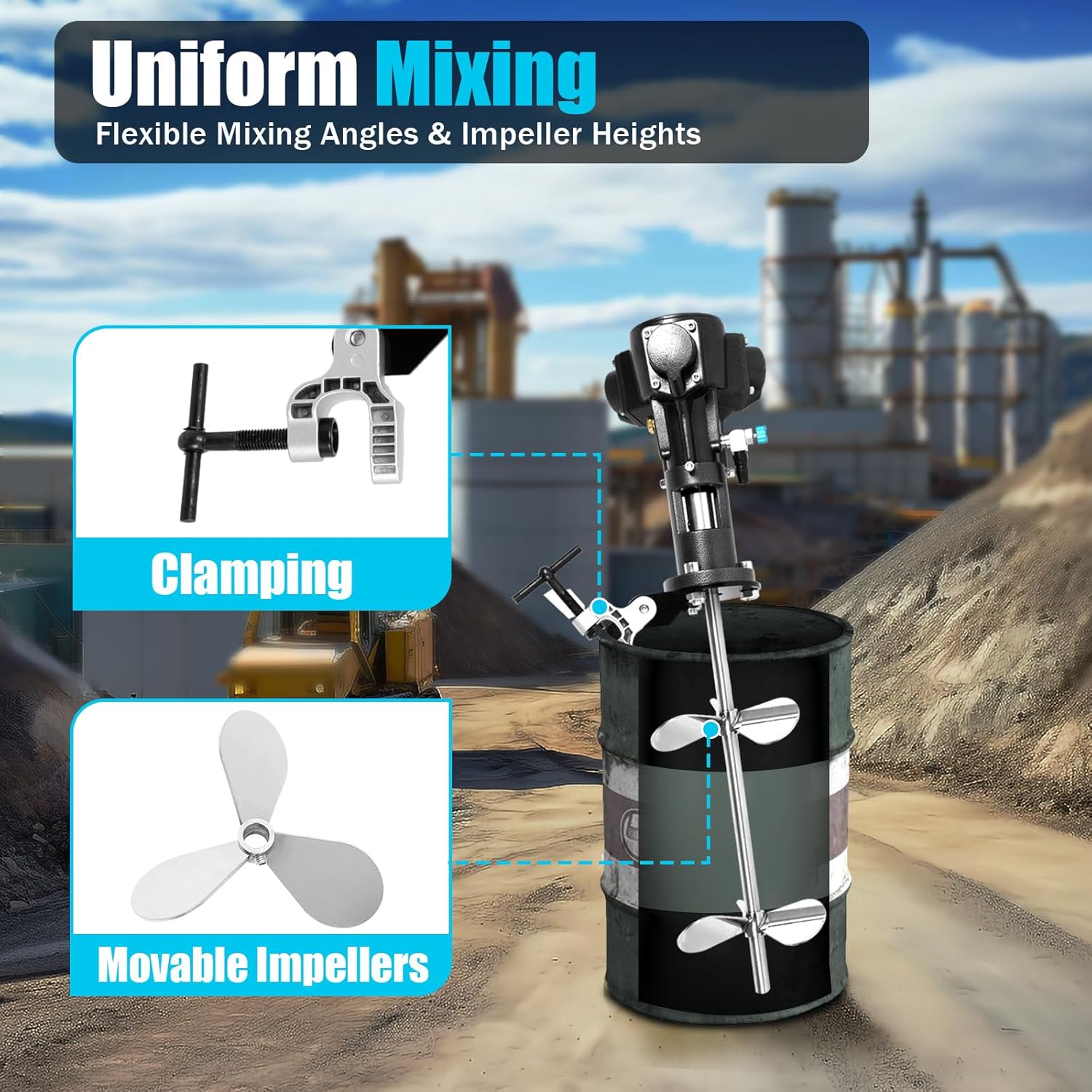 50 Gallon Pneumatic Automatic Paint Mixer 1/2HP Stainless Steel Clip Paint Air Agitator, Pneumatic Bracket Mixer, Paint Stirring Machine Bracket Air Agitator Paint Mix Tool