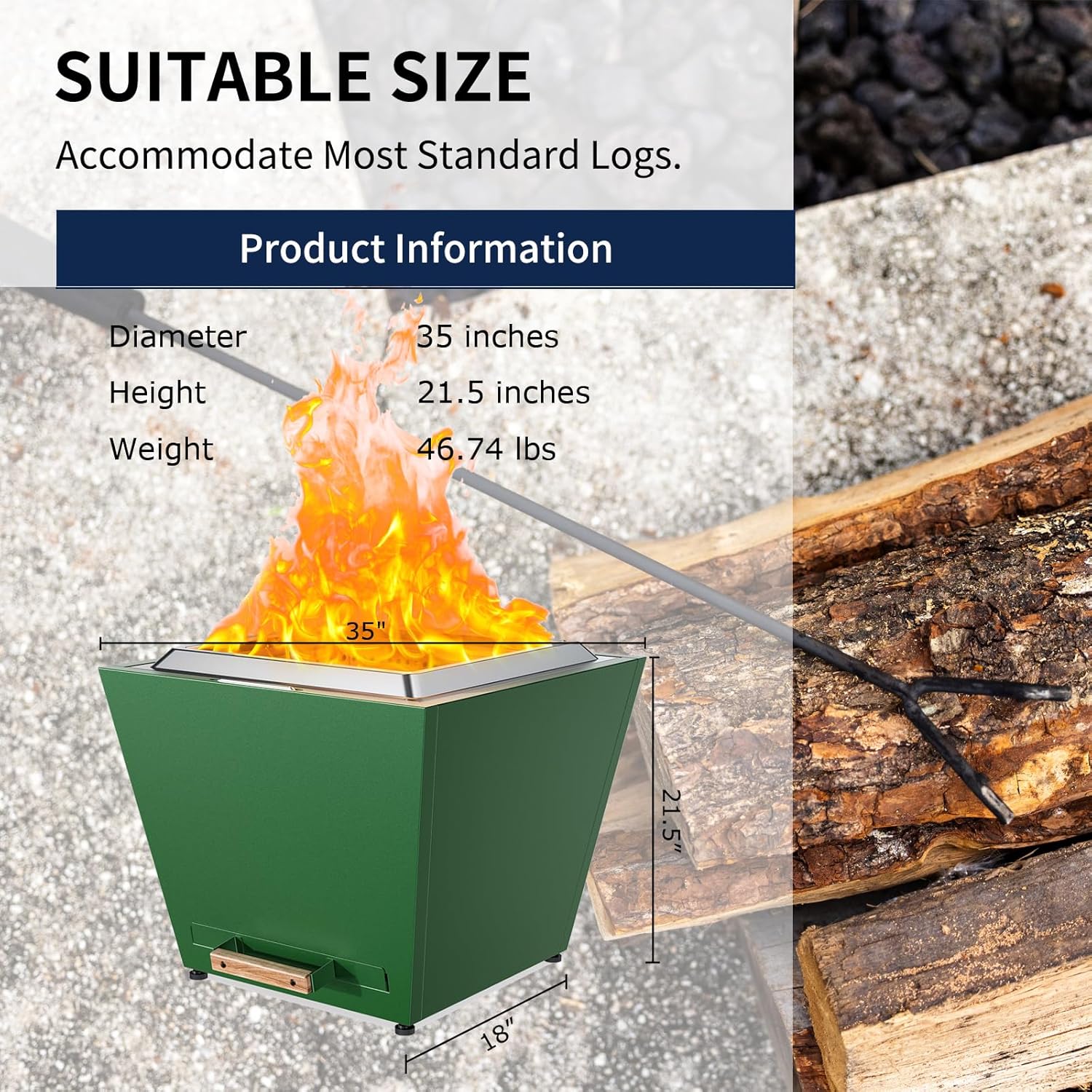 Smokeless Fire Pit, Portable Outdoor Firepits 35 inch, Carry Handle for Backyard Patio Camping Bonfire, Stainless Steel,Cyberpit One, Ideal for 6+ People, Green