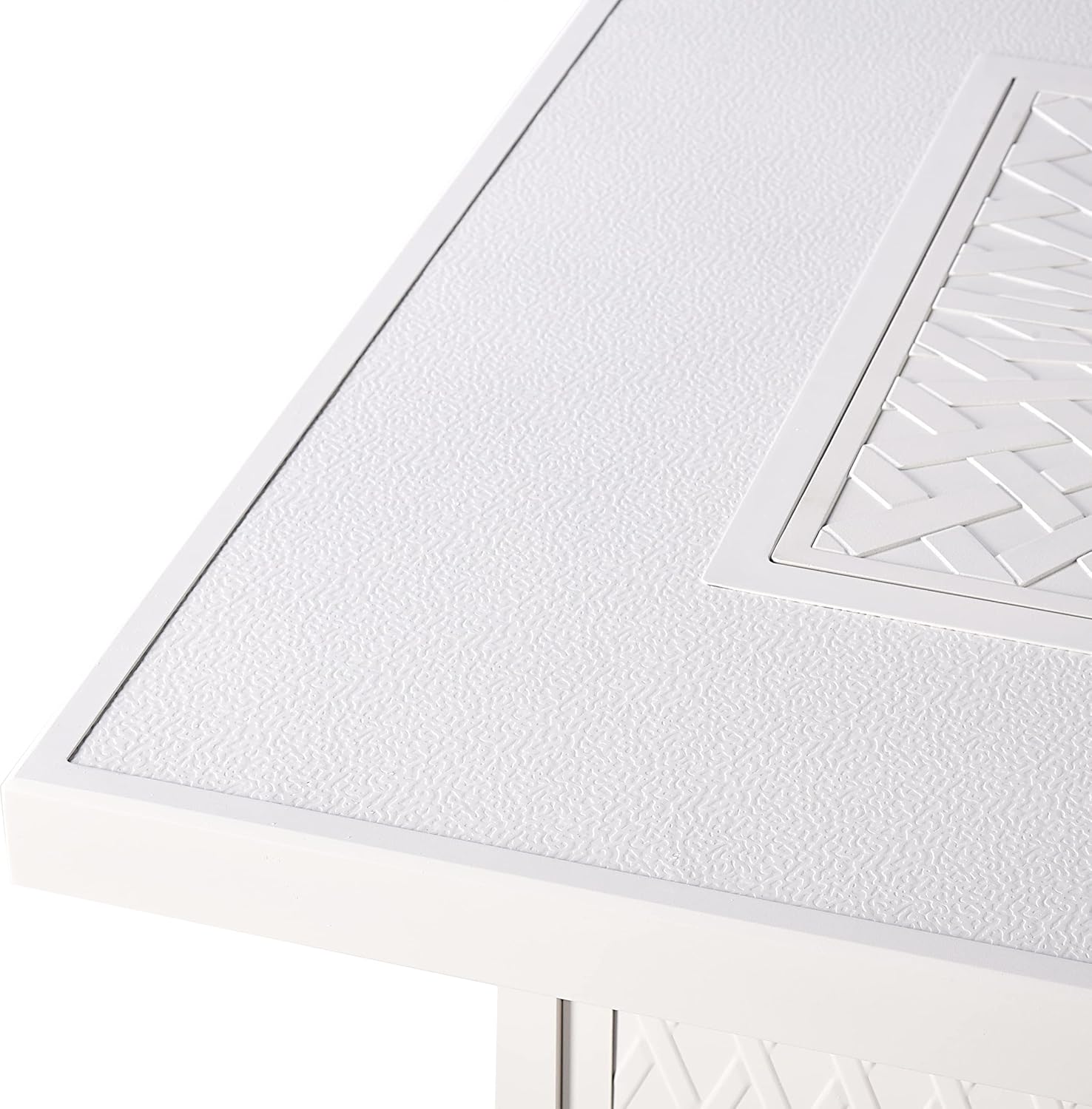 Square 42 in. x 42 in. Aluminum Propane Fire Pit Table with Glass Beads, Two Covers, Lid, 57,000 BTUs in White Finish