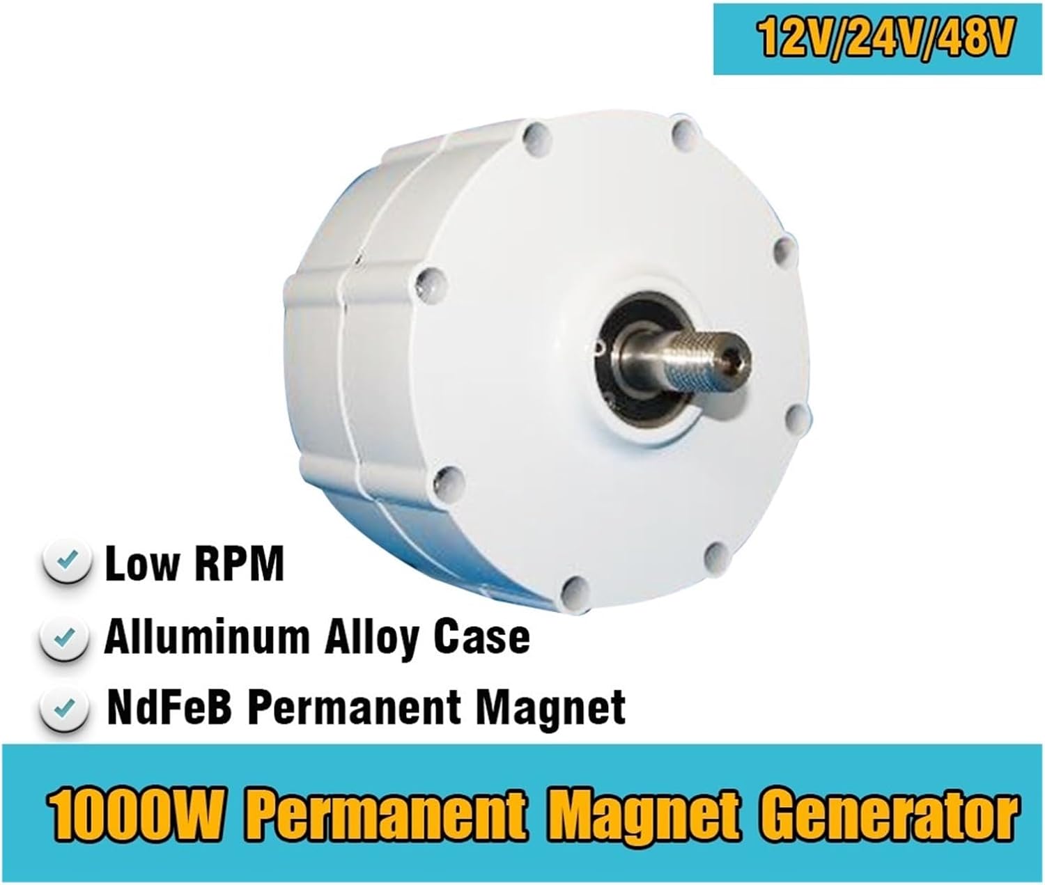 Wind Turbine Generator, Low Speed 500W 600W 800W 12V 24V 48V Gearless Permanent Magnet Generator AC Alternators Use for Wind Turbine Water Turbine,Generator Motor(Without Base,24V_1000W)