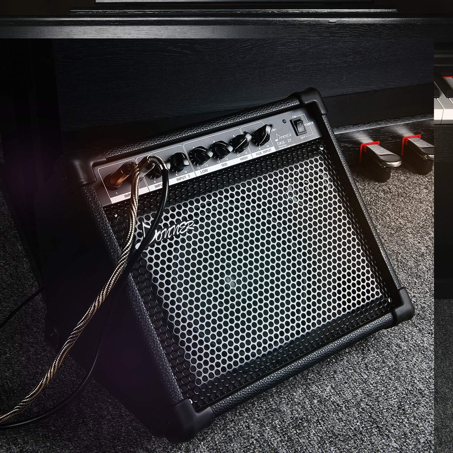 Donner DKA-20 Keyboard Amplifier 20 Watt Keyboard AMP with Aux in and Two Channels, Bass Guitar Amp, Piano Amplifier, Electronic Drum Speaker Support for Microphone Input