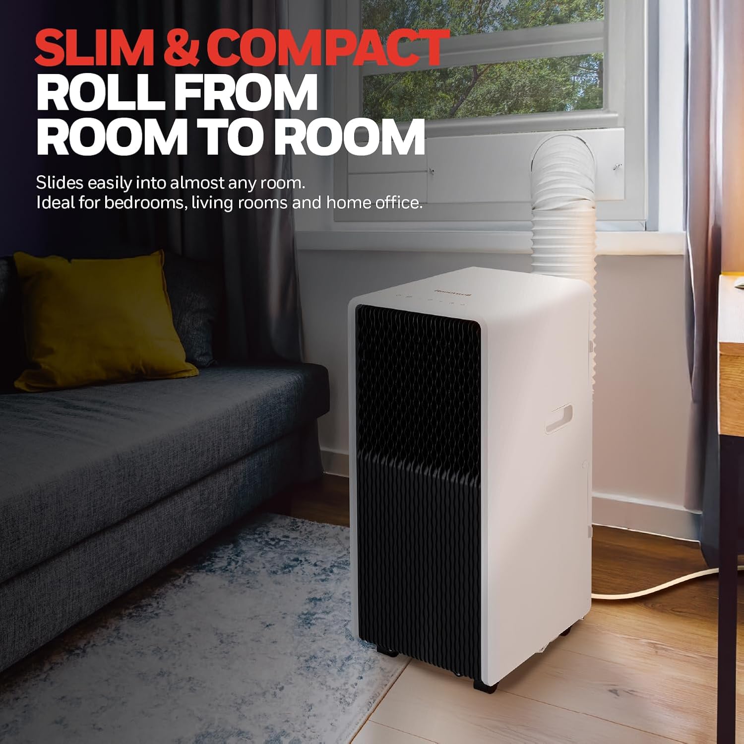 Honeywell 13,500 BTU Slim & Smart WiFi Portable AC with Fan, Dehumidifier, Alexa/Google Home Voice Control – Cools up to 660 Sq. Ft., HX4CESVWG0 (10,000 BTU SACC)