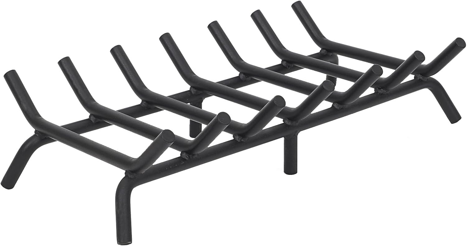 G GOOD GAIN Fireplace Log Grate - 24 inch Firewood Burning Holder Heavy Duty | Fire Log Burning Wrought Iron Rack | Fire Pit Tray for Indoor Chimney Hearth & Outdoor Camping