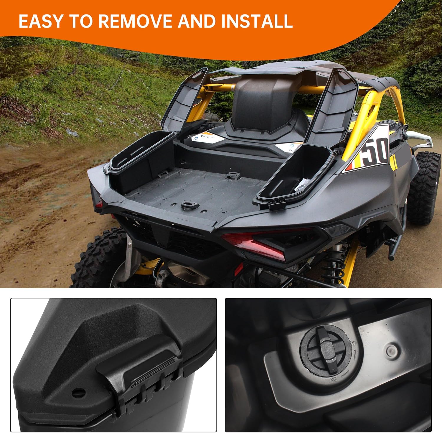 Rear Side Cargo Storage Boxes for Maverick R, 13.5L Waterproof Bed Tool Side Cargo Storage Boxes Compatible with Can Am Maverick R 2024+ Accessories Replace #715007372 (2PCS)