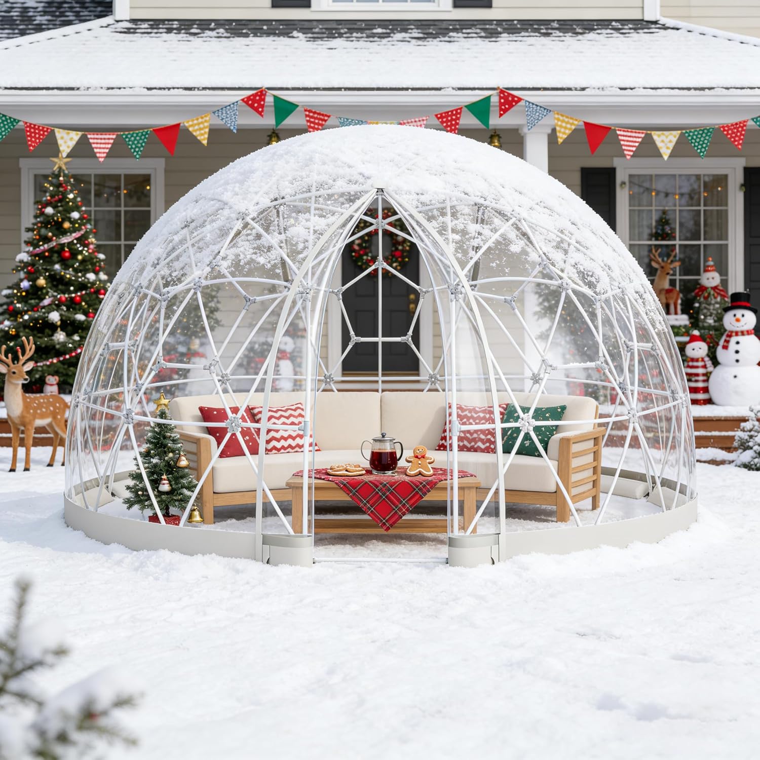 Outdoor Garden Dome Tent, 12.1FT Transparent PVC Bubble Tent for 4–7 People, Weatherproof Backyard Dome House for Parties, Camping & Relaxing