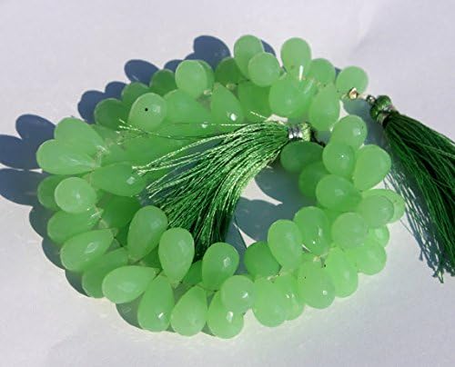 13 inch natural beads strand of 12x8-14x9mm faceted teardrop seafoam green chalcedony gemstone briolletes beads for DIY jewelry - necklace, bracelet, earring, ring.