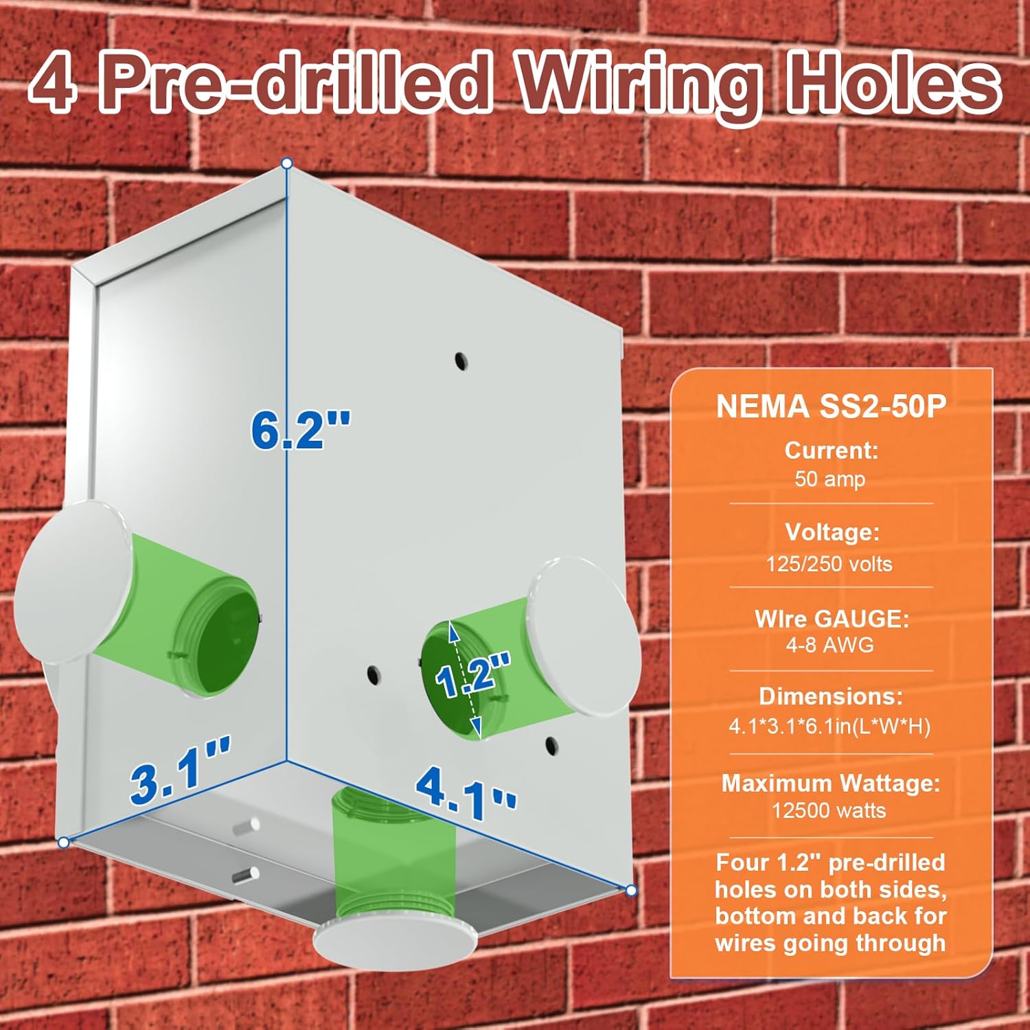 50 Amp Generator Cord and Power Inlet Box, 25FT 4 Prone RV Extension Cord, 125/250V NEMA 14-50P Male to SS2-50R Twist Locking Connector, STW 6/3+8/1 AWG, Transfer Switch for Home Generator