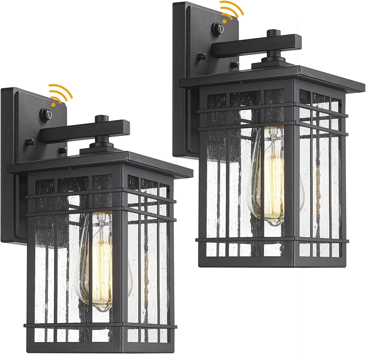 Dusk to Dawn Exterior Wall Lights, Outdoor Wall Lanterns Sensor Light Fixtures Wall Mount Waterproof Wall Sconce Anti-Rust Porch Light with Seeded Glass for Corridor, Garage, 2 Pack