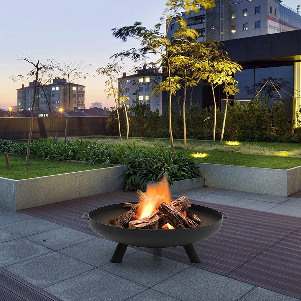 Rust Garden Fire Pit, Round, Steel, D60CM H22CM, Wood, Charcoal, Easy Assembly, Heavy Duty, Multifunctional, Ideal Yard Item