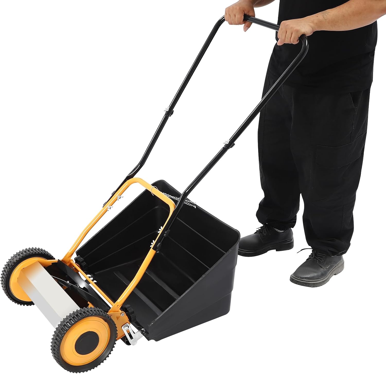 14 Inch Manual Push Reel Lawn Mower, Lawnmower with 5 Blade Adjustable 0.47-1.65in, Cordless Aluminum Noiseless Push Mower Mower for Small Yards