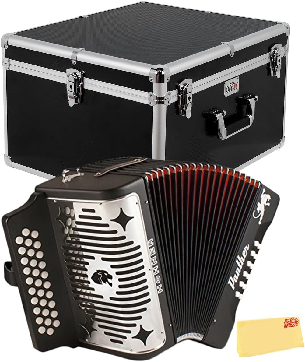 Hohner Panther Diatonic Accordion - Keys F/Bb/Eb Bundle with Hard Case and Austin Bazaar Polishing Cloth