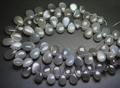 13 inch natural beads strand of 9-11mm smooth pear gray moonstone gemstone briolletes beads for DIY jewelry - necklace, bracelet, earring, ring.