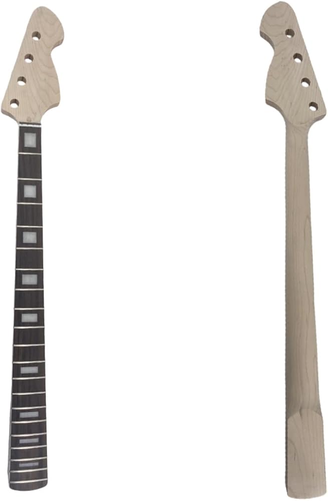 Yinfente Bass Guitar Neck 20fret 34inch Maple Rosewood Fretboard Block Inlay DIY Guitar Block Inlay (Rosewood Fretboard)