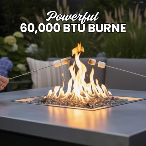 COOKE Palisades Rectangular Fire Pit Table - 52x36 - Chat Height - Natural Gas - Brushed Aluminum Top with 3cm Edge - Grey Texture Powdercoat Base