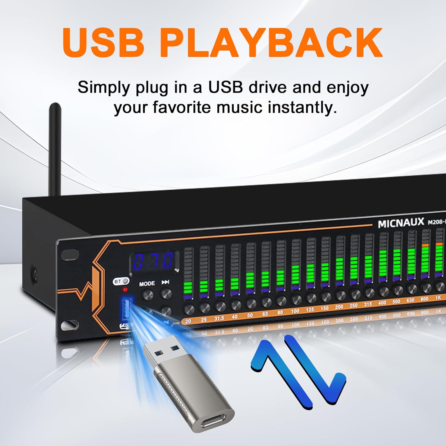 Equalizer for Home Stereo Audio System, Professional 31-Band Graphic Equalizer Rack Mount Music Digital EQ Studio Equalization with Spectrum Analyzer Display & Noise Reduction