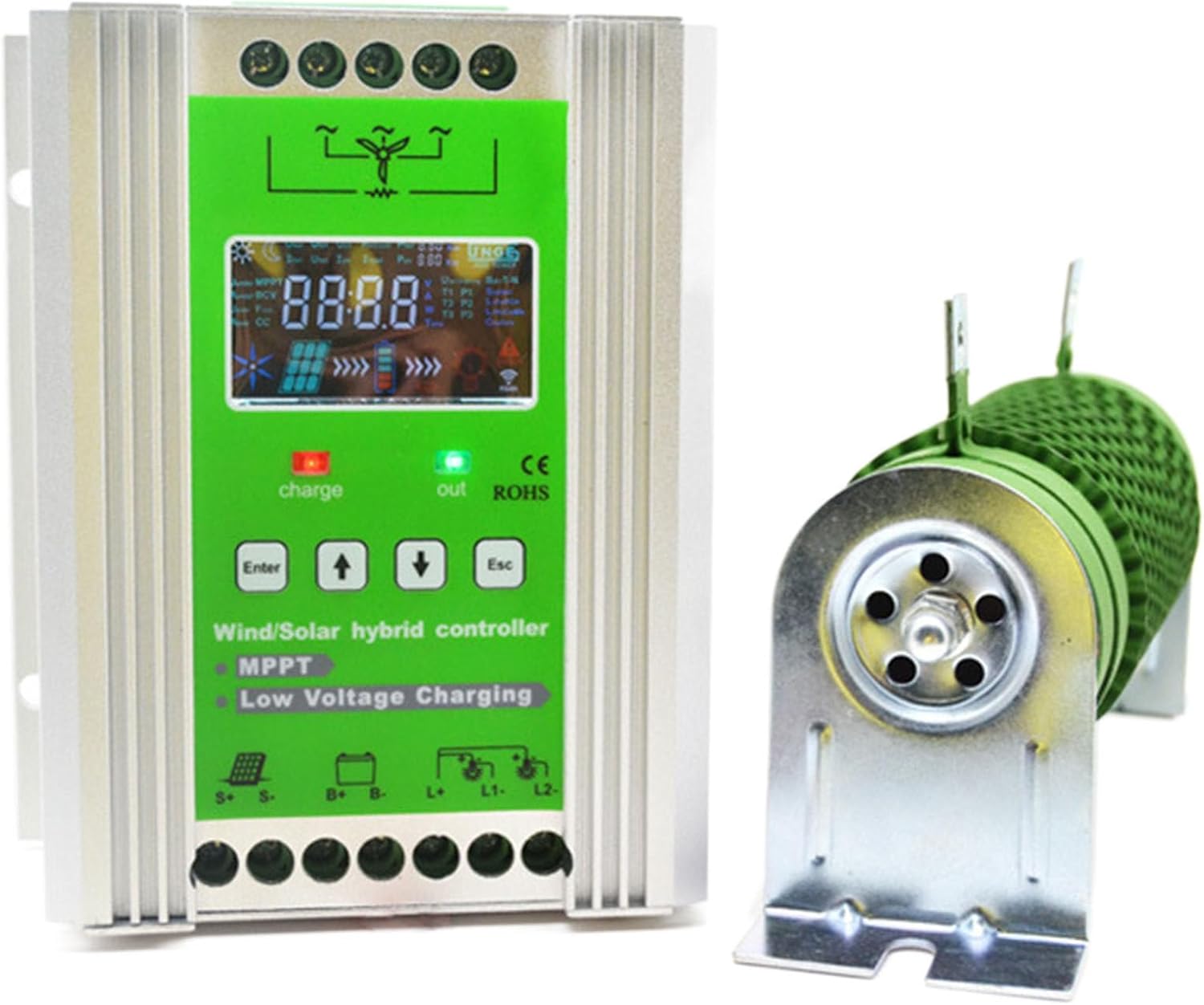 3000W Wind Solar Hybrid Charge Controller - 600W Wind & 400W Solar PWM Regulator, Intelligent Digital Boost Technology for Wind Turbine & Solar Battery Charger, 12V System