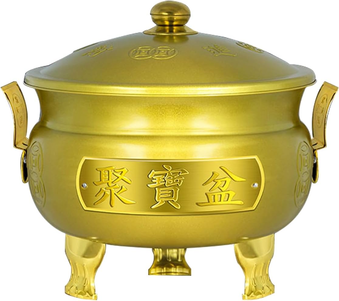 Outdoor Incinerator, Burn Cage with Lid, Double Handle Metal Fire Pit for Burning Paper Leaves Garbage Paper Money(Gold,43cm/17in)