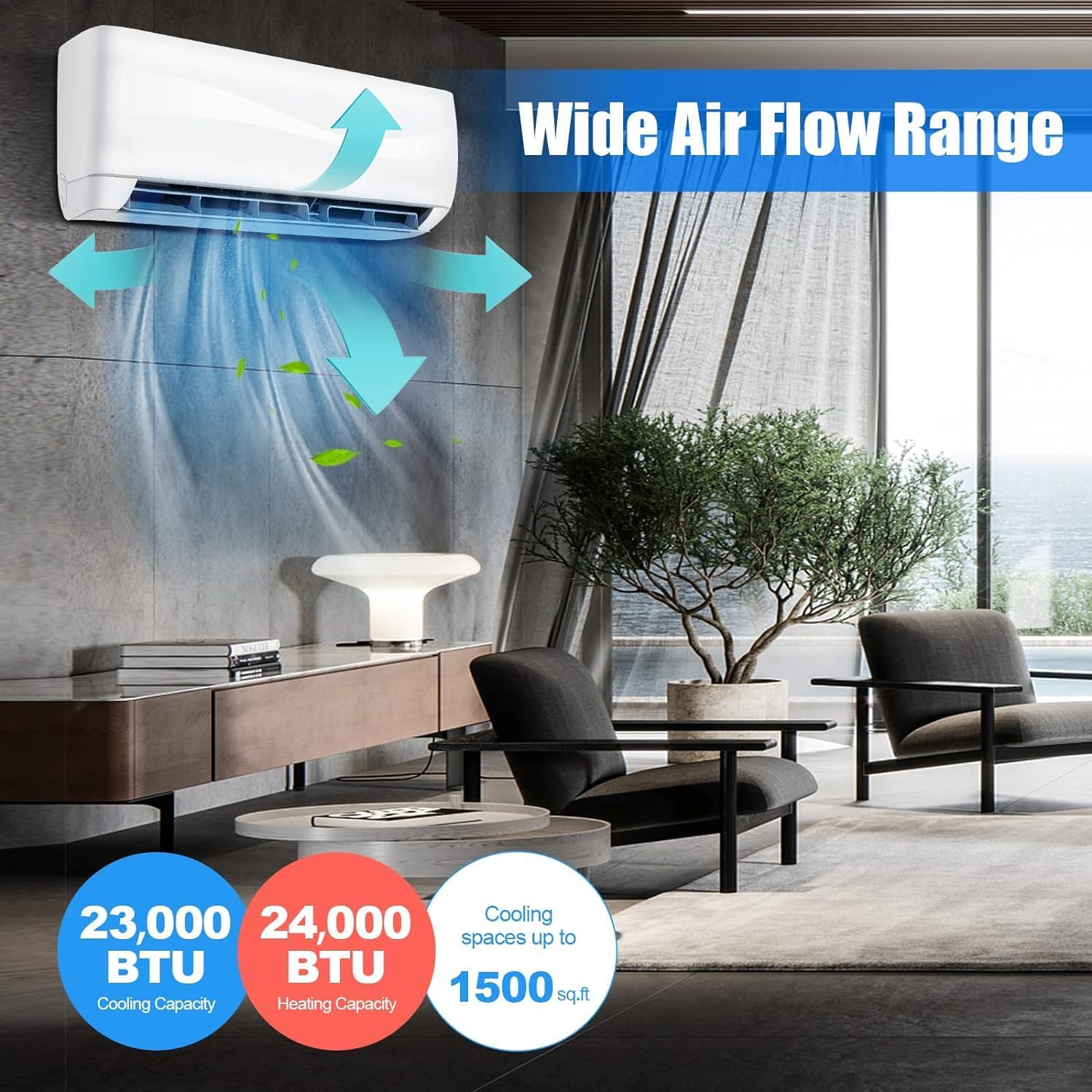 GLACER 24000BTU Mini AC Split-System, 18.5 SEER2 Ductless Air Conditioner w/Pre-Charged Condenser, White (24000BTU, 220V, 18.5 SEER2)