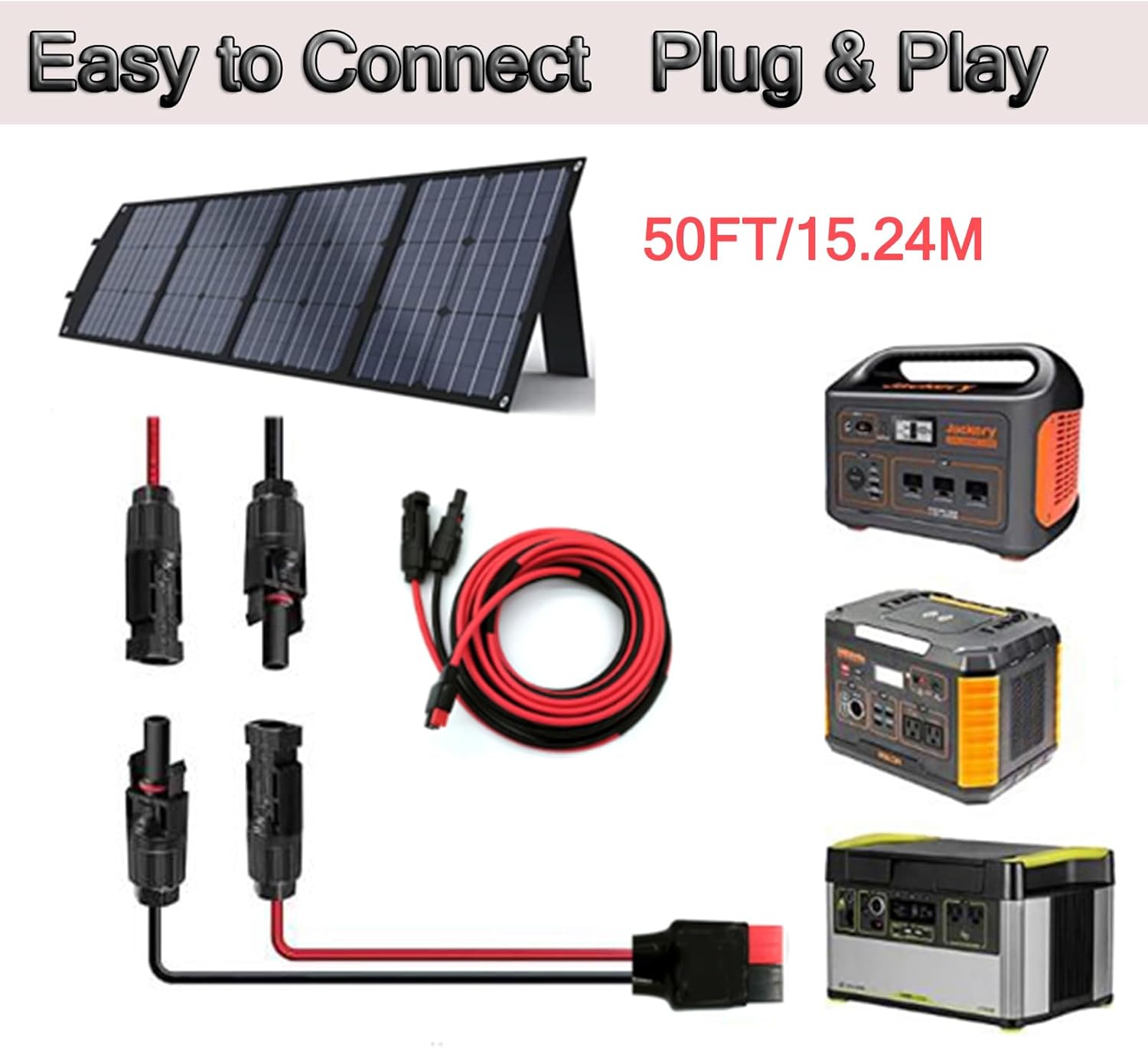 12AWG 50FT Solar to ADS Adapter Charge Cable for Solar Generator,Solar Charge Controller and Portable Power Stations (12AWG 50FT Horizontal)