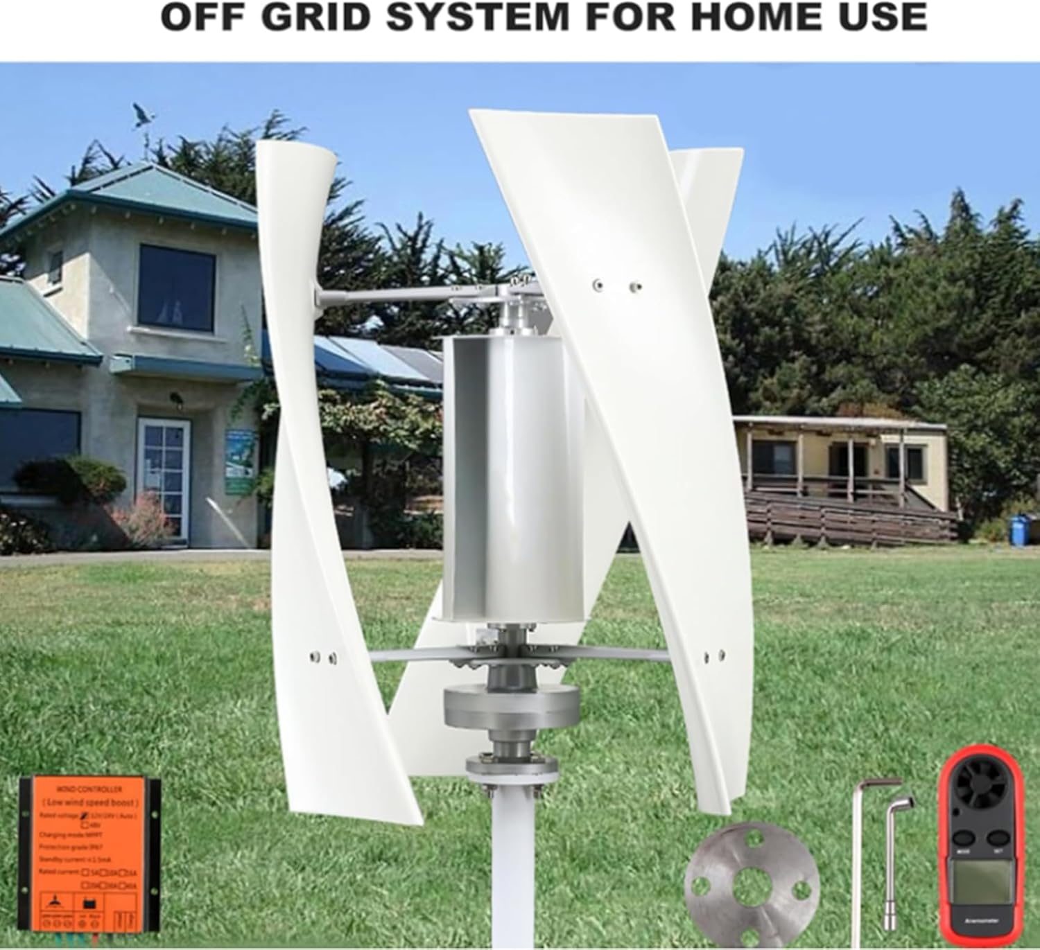 Noiseless Vertical Wind Turbine,2000W 12V 24V 48V Wind Generator Windmill 3 Blades 3-Phase Permanent Magnet Wind Turbine Suitable,for Outdoor Street Lights