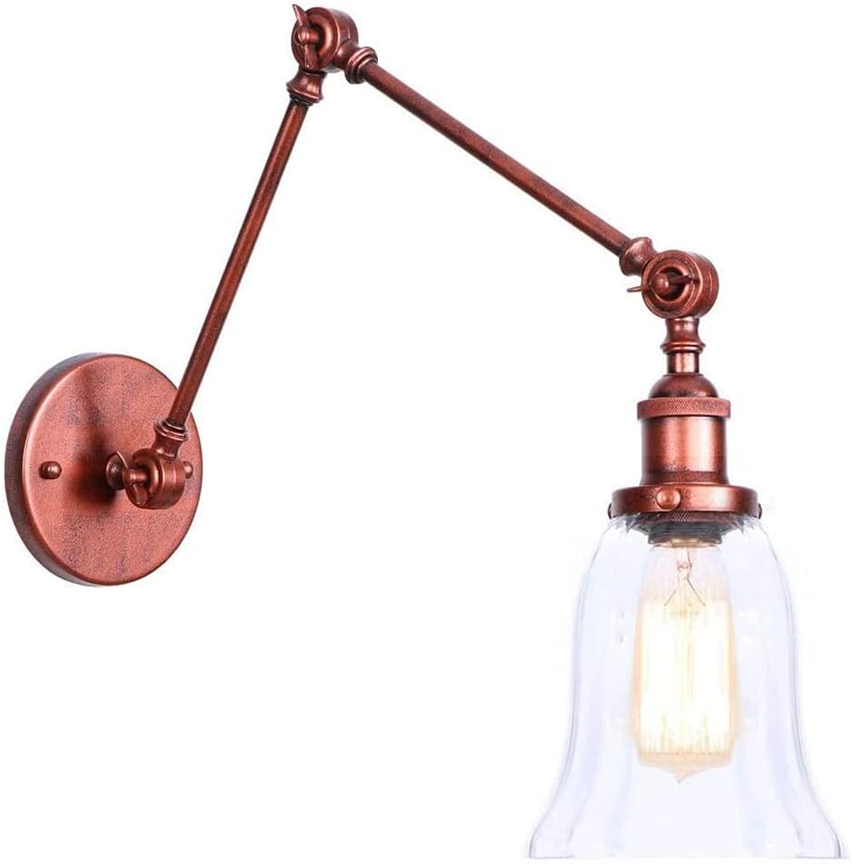 European wall light V-intage Industrial Swing Arm Wall Light with Glass Shade E27 Socket Nostalgic Foldable Wall Sconce Adjustable Handle Rustic Retro Edsion Wall Lamp Compatible with Loft Bar Restaur