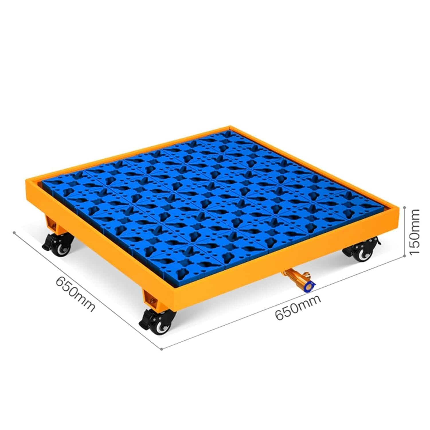 Spill Containment Pallet with Top Grating, Metal Firm Leakproof Tray for Garage Warehouse Factory, Washing Machine/Oil Drums Storage Stack(Yellow+Blue(Wheels),65x65x15CM)