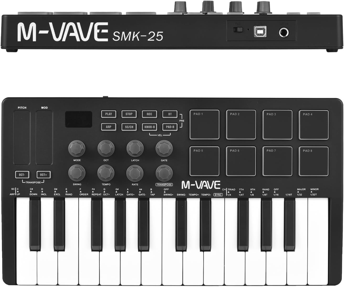 25-Key MIDI Control Keyboard Mini Portable USB Keyboard MIDI Controller with 25 Velocity Sensitive Keys 8 RGB Backlit Pads 8 Knobs