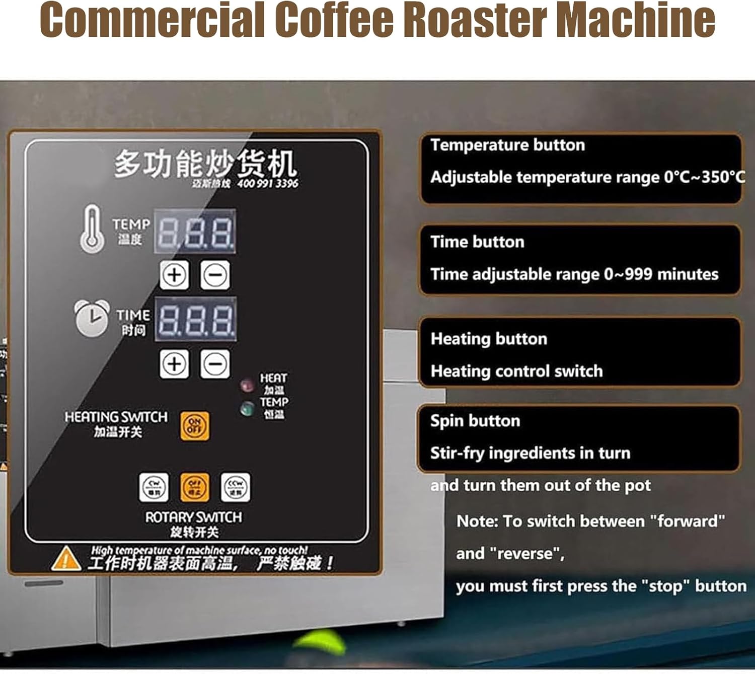 Coffee Roaster, Coffee Bean Roaster Machine Electric Coffee Roaster Machine Electric Drum Coffee Roaster with Timer and Roasting Temperature Setting for Home Commercial Use