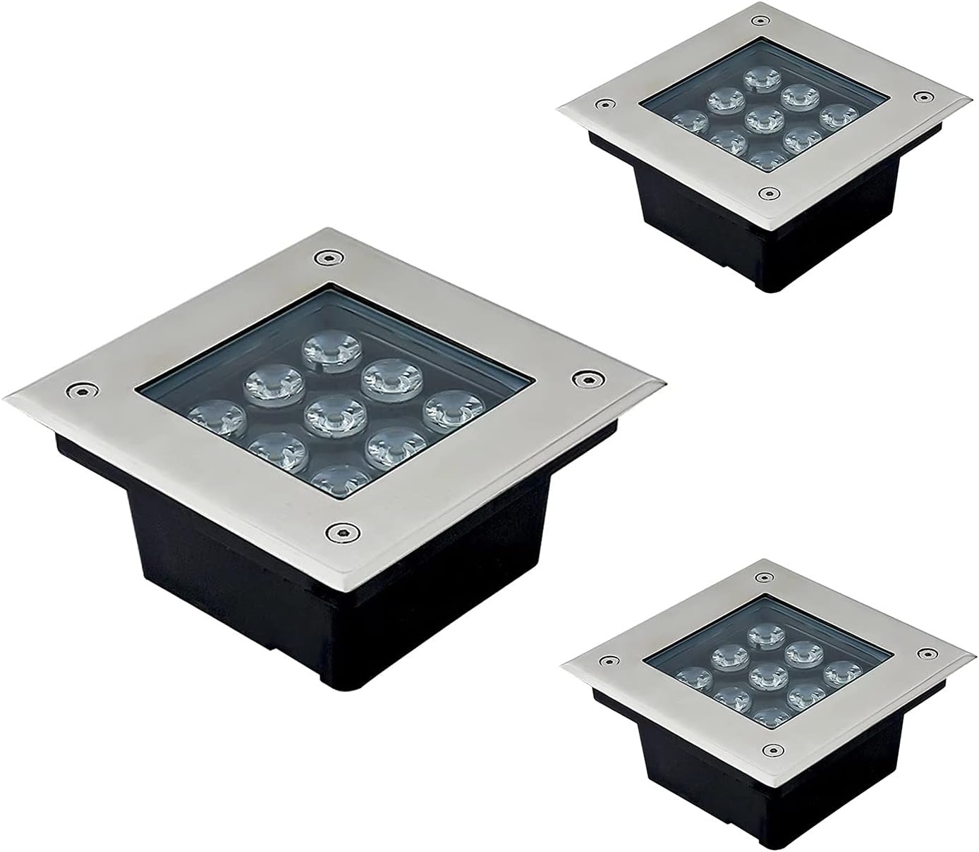 Outdoor LED Floor Light IP67 Waterproof Square Underground Light Garden Decoration Led Buried Lamps AC85-265V,3 Pack (Green 36W)