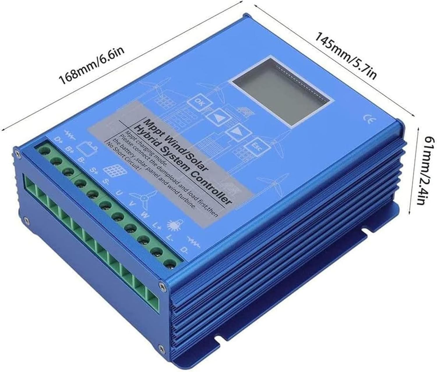 Wind-Solar MPPT Controller, 12V/24V/48V Voltage Detection, 12000W with LCD Display and Boost Charging for Home Or Off-Grid Systems(12v24v)