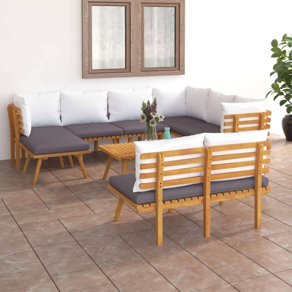 9 Piece Patio Lounge Set with Cushions Solid Acacia Wood,Outdoor Acacia Wood Patio Lounge Set: Comfortable and Durable for Your Outdoor Oasis Patio Furniture, Outdoor Furniture Sets