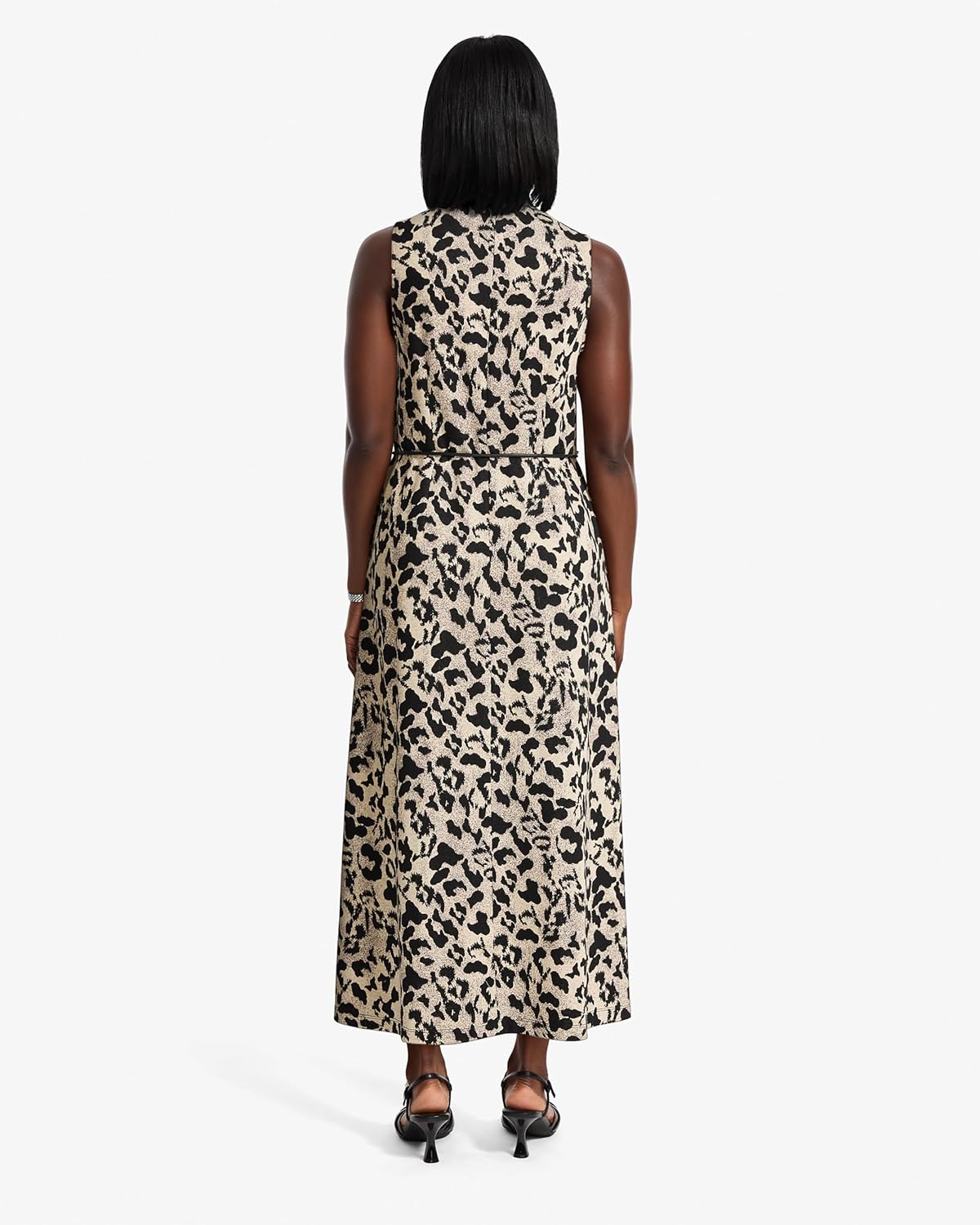 Anne Klein Women's Sleeveless Cheetah Print Belted Midi Dress