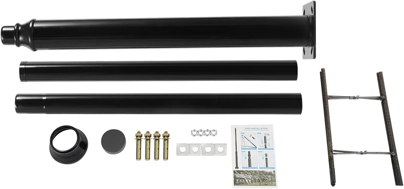 Solar Street Light Pole 9.84ft Tall Outdoor with Mounting Anchors, Split Design Solar Powered Lamp Post for Patio Backyard Parking Lot and Driveway Lighting