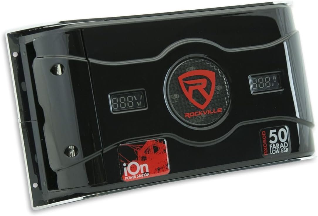 Rockville RXC50D v2 50 Farad 24V Car Audio Capacitor with Voltage+Amerage Meter