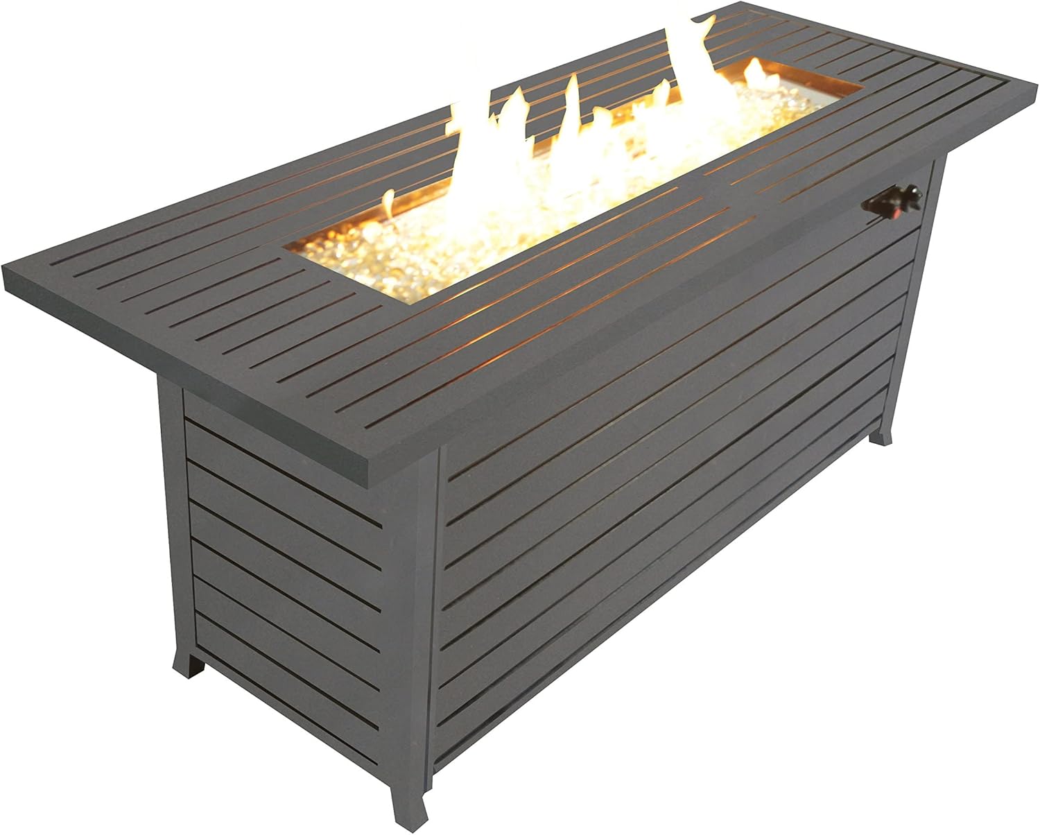 57in Outdoor Gas Propane Fire Pit Table, 50,000 Btu Rectangle Fireplace Dining Table with Lid Fire Glass, Etl Certified for Backyard, Deck, Patio – Mocha (Dark Brown)